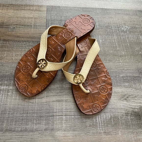 Tory Burch Tan & Brown Flip Flops - Picture 1 of 4